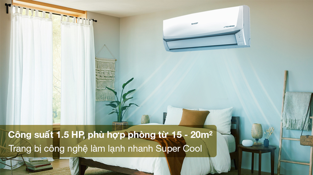 Máy lạnh Sharp Inverter 1.5 HP AH-X13ZEW - Công suất 1.5 HP phù hợp cho diện tích căn phòng từ 15 - 20m2